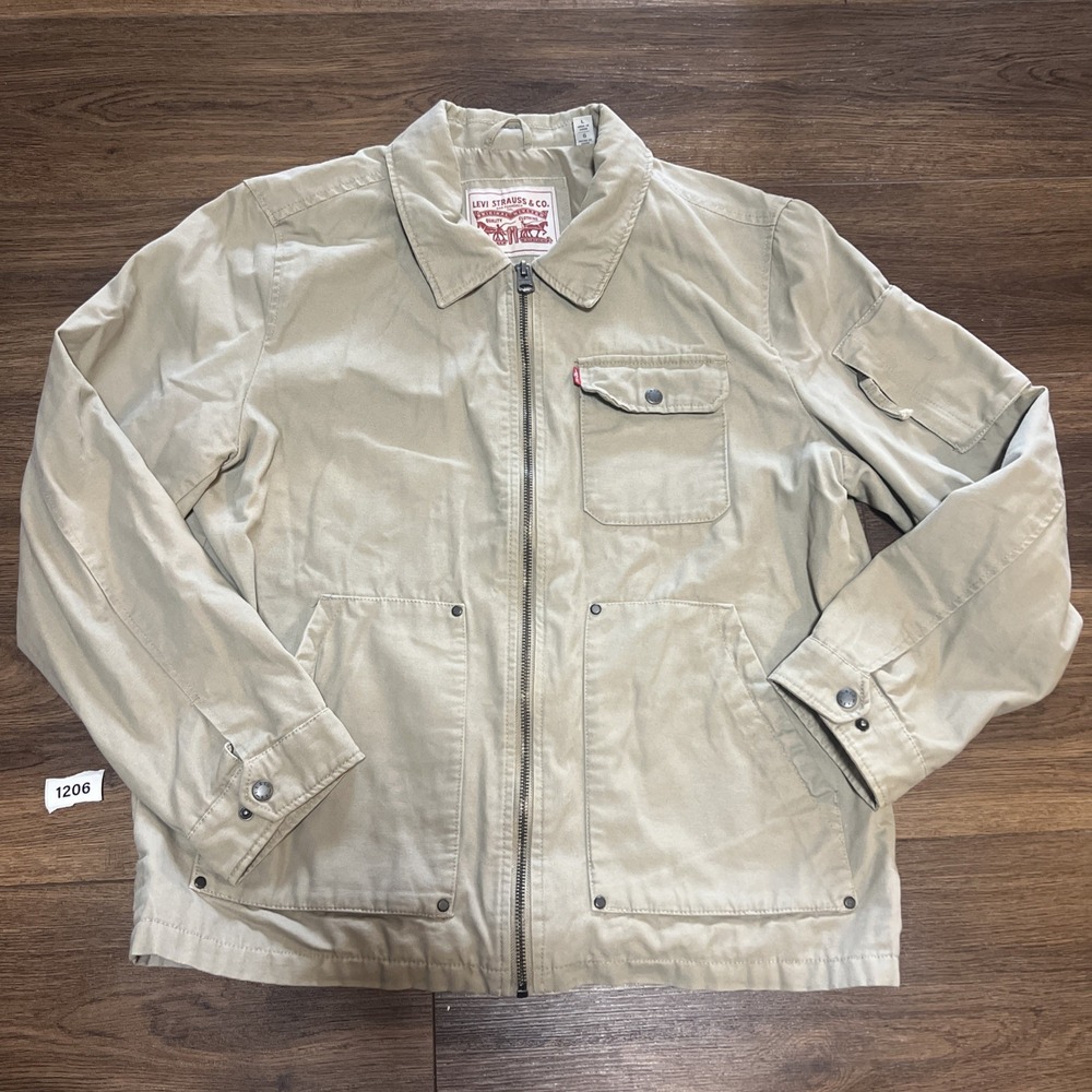 Levi's Men's Full Zip Canvas Trucker Jacket Size L Beige Khaki Casual Stylish